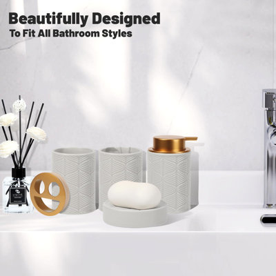 Ceramic Bathroom Accessories Set, 4 Pcs-includes Lotion Soap Dispenser, Toothbrush Holder, Vanity Tray, And Tumbler, Modern Bathroom Decor Organizer With Soap Dish, Apothecary Jar