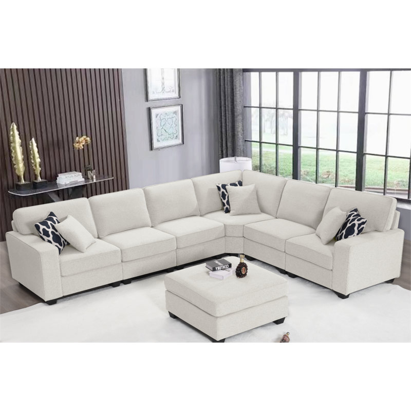 Canapé modulaire 8 pièces Rahyl, Mélange de polyester crème