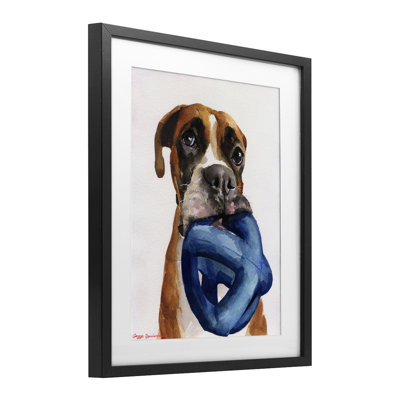 Boxer and His Toy Framed Print Under Glass, design by George Dyachenko