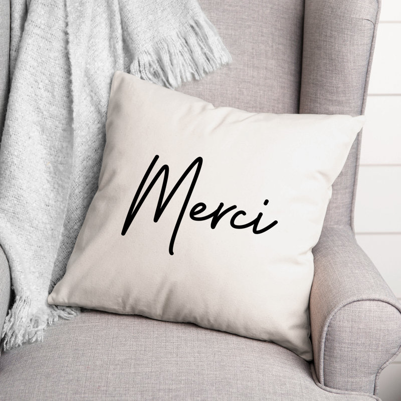 Coussin décoratif noir et blanc Collection Typographie Merci