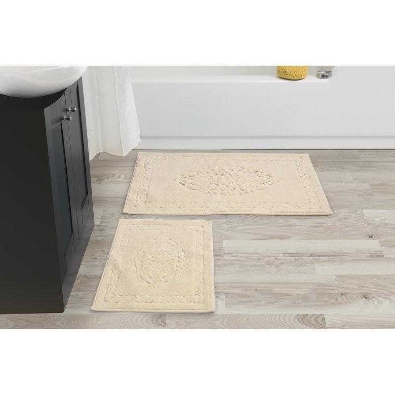Ensemble de tapis de bain luxueux en coton (2 pièces), brun clair | Dessous antidérapant de 19,7 po x 23,6 po et de 23,6 po x 39,4 po | 100% coton, hauteur de poils de 5 mm, lavable à la machine | Doux, absorbant, parfait pour la décoration de salle d
