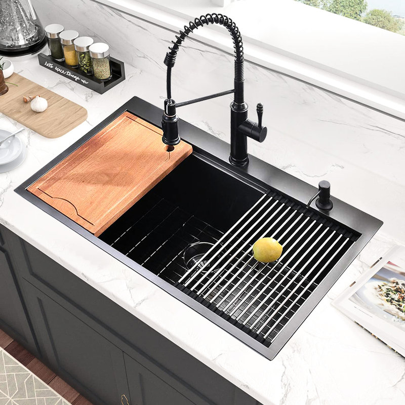 33-Inch Kitchen Sink With Integrated Ledge - Stainless Steel For Optimal Function A Hygienic