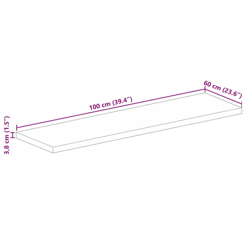 Vidaxl Table Top Rectangular Solid Wood Reclaimed, 3.8cm H x 100cm W x 60cm D