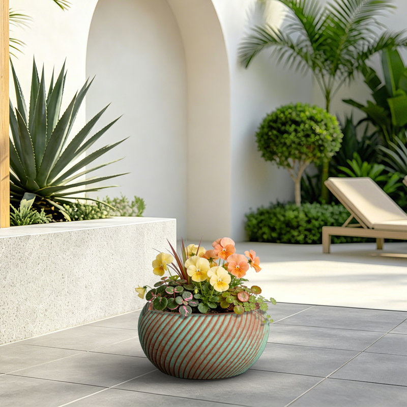 15 in. Teal（Upgraded Interior） Concrete Round Planter / Pot with Drainage Holes for Indoor & Outdoor, 16.54*16.54*8.27, Teal