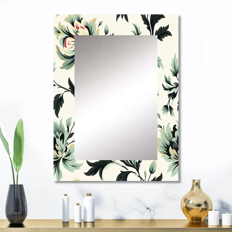 Green Sleek Damask Harmony - damask  Unique Mirror, Boho Large Wall Mirror, Printed Metal Art, 32" x 24"