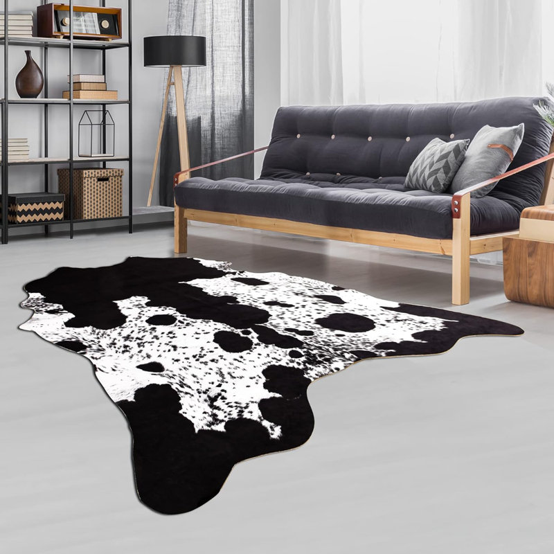 Ganote Animal Print Faux Cowhide Area Rug, Novelty 2'3" x 3'7", Black