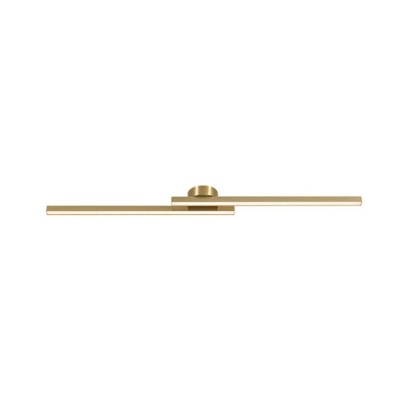 2 - Light Minimalist Linear Strip Led Semi Flush Mount, Brass