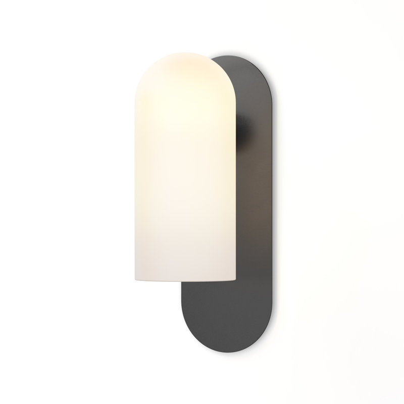 Odyssey Solid Brass Armed Sconce, Black Gunmetal, 12" H x 4.25" W x 5.5" D, Opal White