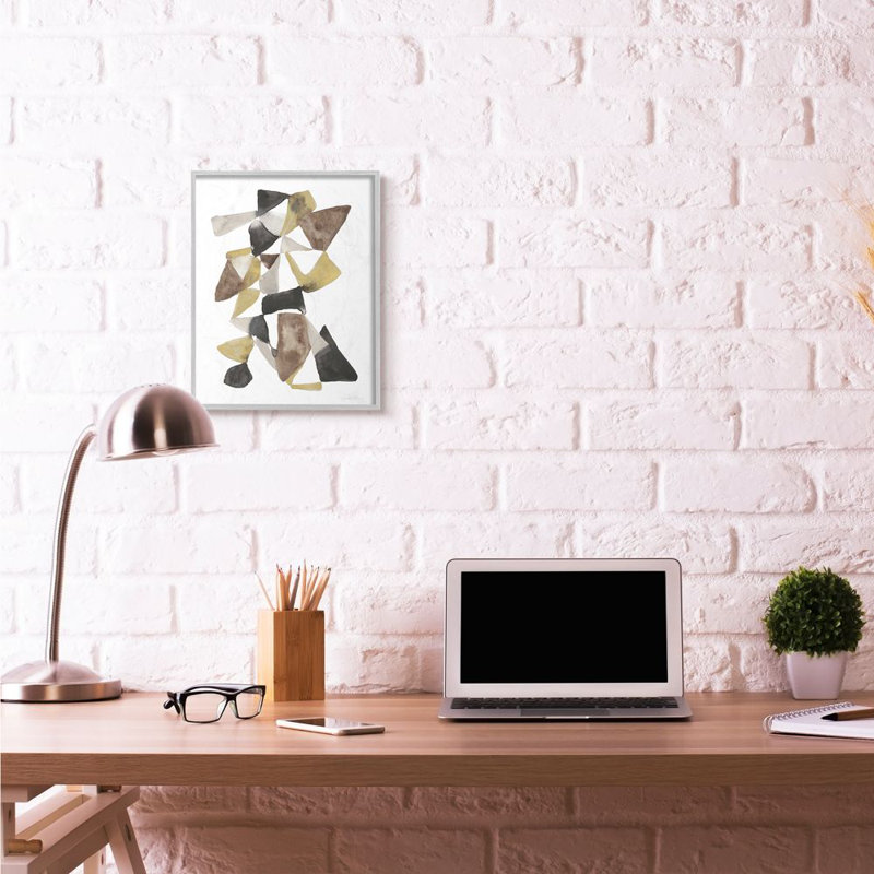 «Abstract Black Gold Brown Shape Design» par Jennifer Goldberger - reproduction d'art, H 20 po x l 16 po, Cadre gris