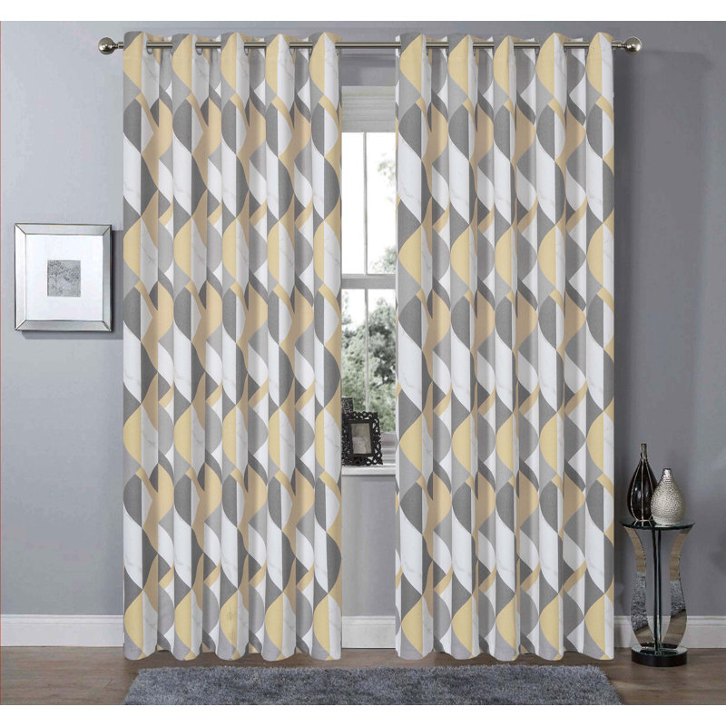 Room Darkening Curtain Panel Pair, Yellow, 137cm Width x 117cm Drop