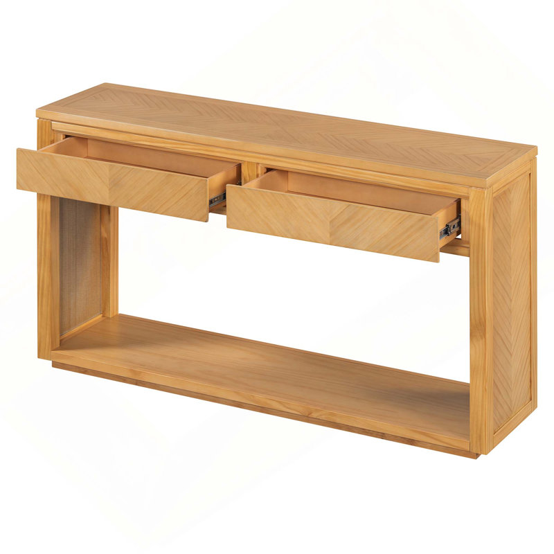 Console d'entrée en bois rustique avec tiroirs de rangement et tablette ouverte pour le couloir et le salon