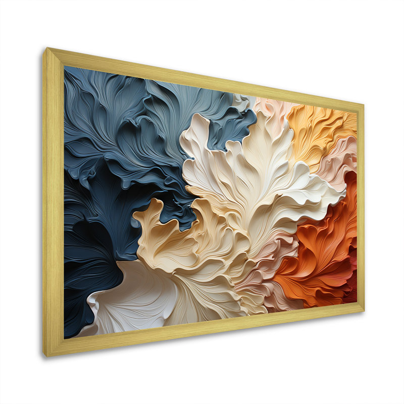 "Custards Collage" beige et orange III - Décoration murale abstraite, Cadre doré simple, H 34 po x l 44 po x P 1,5 po