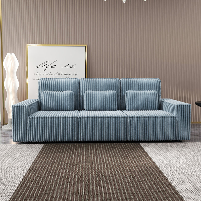 Boneless Corduroy Sponge Compression Sofa, Suitable For Living Rooms, Gray