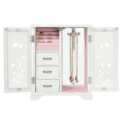Vintage Jewelry Box with Mirror, Wooden Jewelry Organizer and Storage Case for Women，White