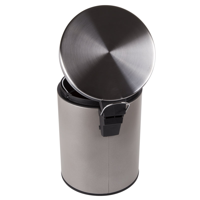 Gray Stainless Steel Round Step Trash Can with Pedal, 5 Liter