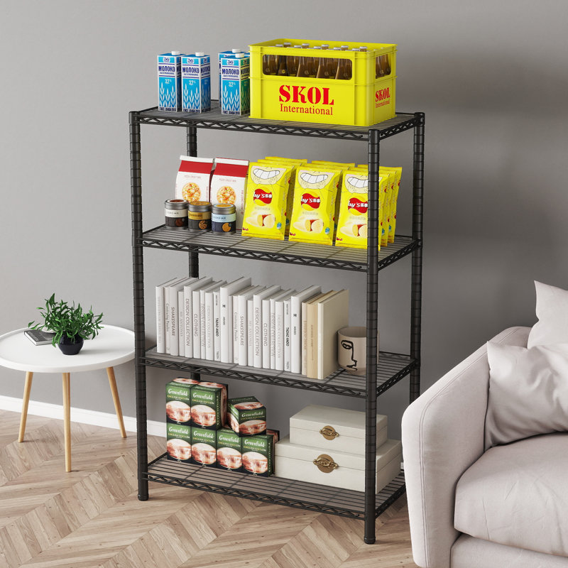 Étagère en fil d'acier robuste avec doublures Ezra par Efine, Noir, noir, noir, noir
