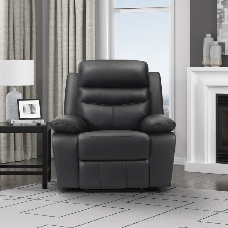 Kaniel 41" Modern Power Top Grain Leather Reclining Chair with USB Charging, One-Touch Control & High-Density Foam