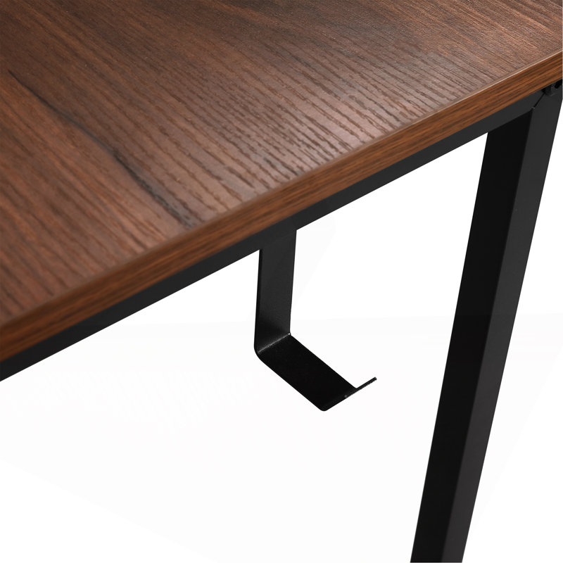 Bureau industriel en L avec tablettes de rangement, noyer
