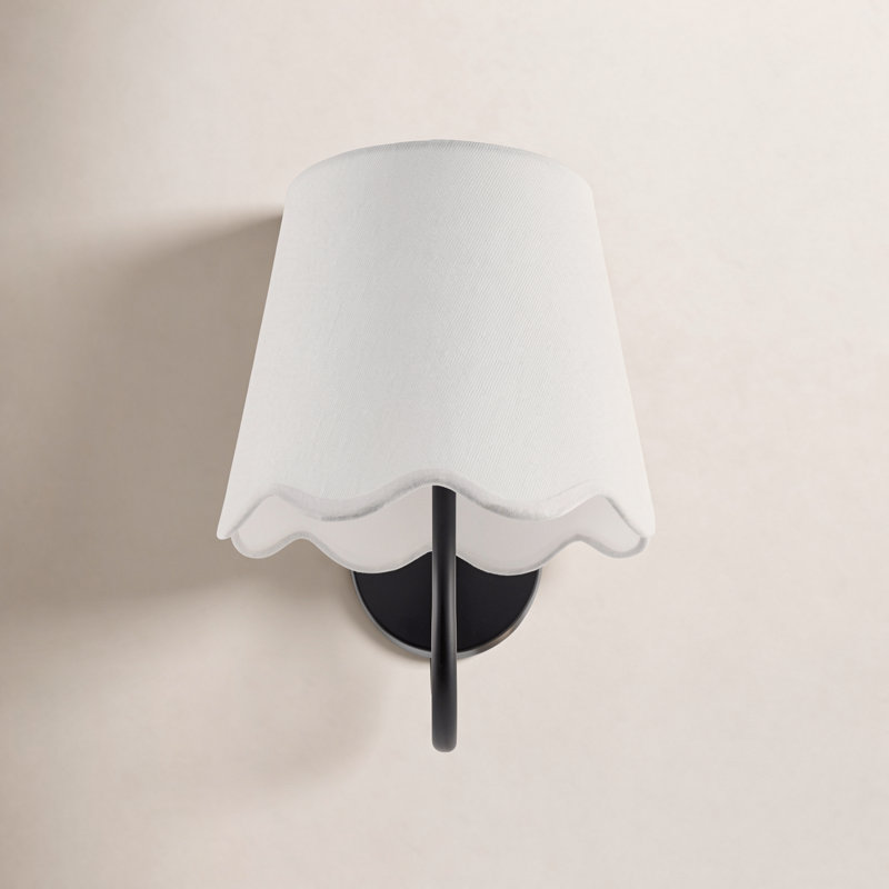 1-Light Iron Wall Sconce with Linen Shade, Matte Black