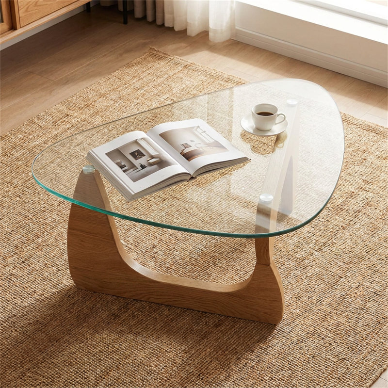 Table basse 31,5 "en verre trempé, Brun + verre transparent