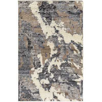 Zubi Dark Brown Cream Hand-Knotted Abstract Rug