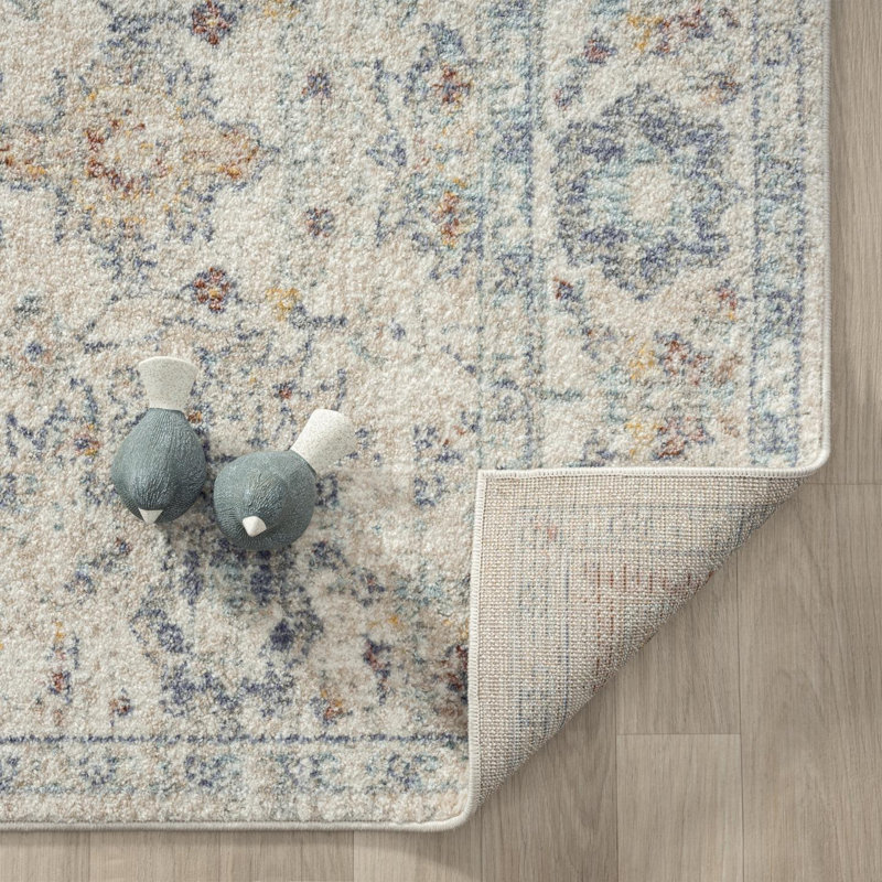 Tapis beige à motif floral, Rectangle 9 pi x 12 pi