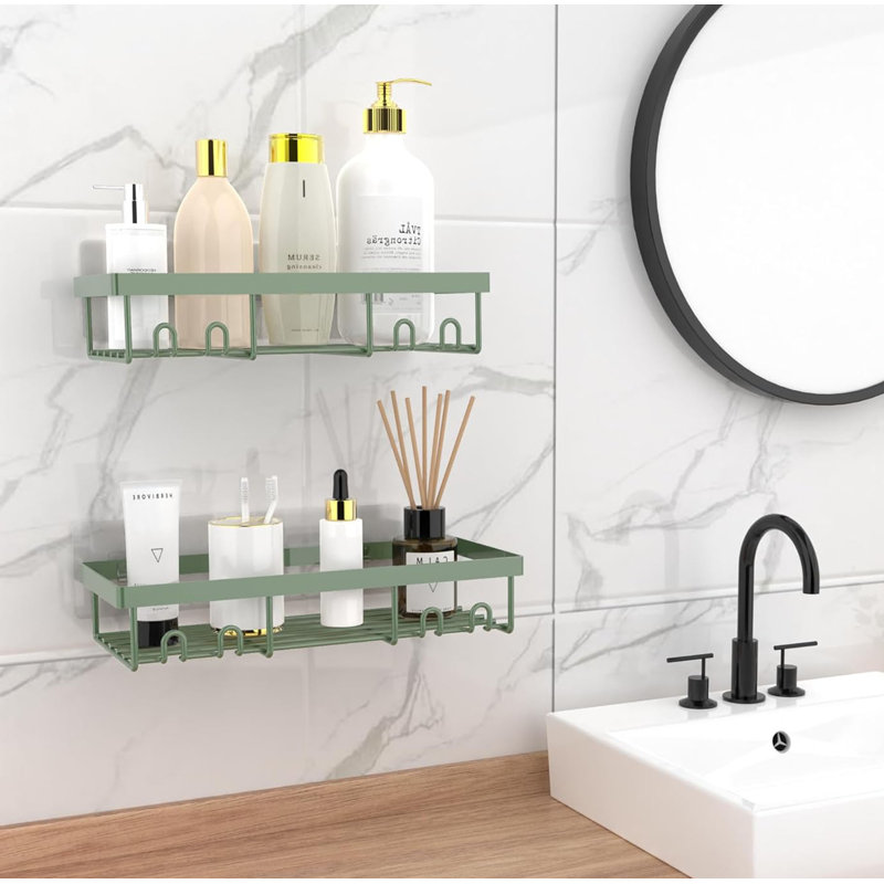 Shower Caddy Shelf Organiser 2 Pack, No Drill Shower Shelves,Self Adhesive Bathroom Storage, Green