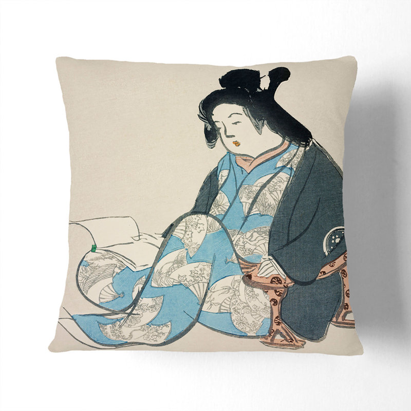 Reading Lady Square Throw Cushion, Stone, 40cm H x 40cm W x 15cm D