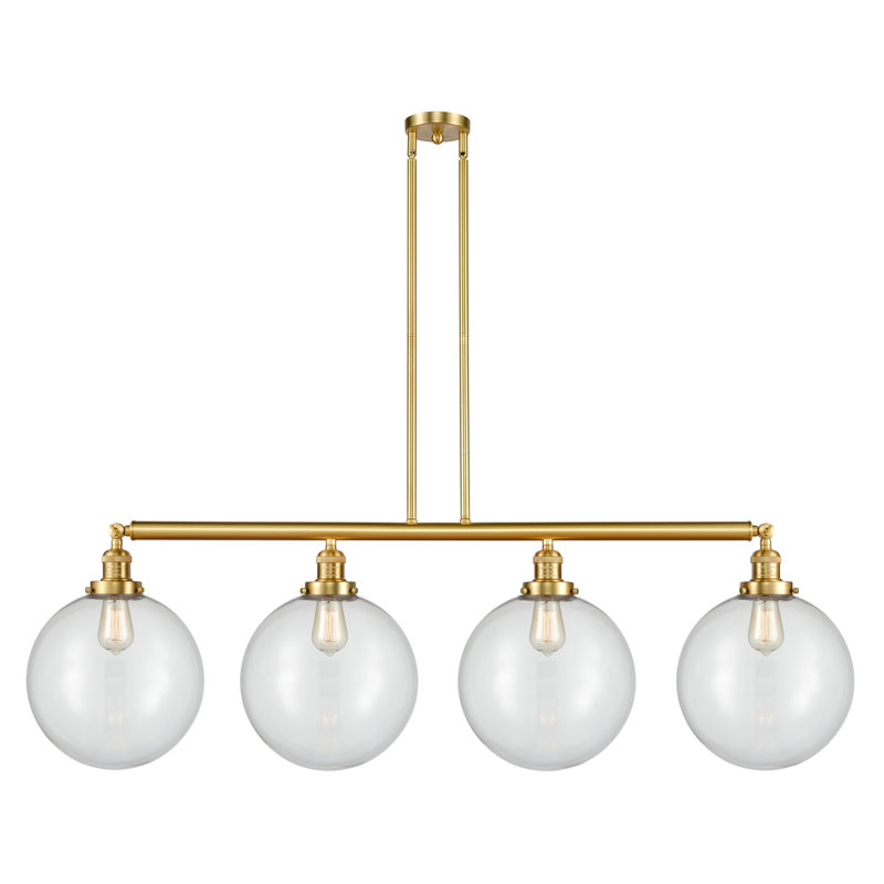 Luminaire sphère suspendu 4 lumières pour îlot de cuisine Berkshire, DEL, Transparent, Laiton antique