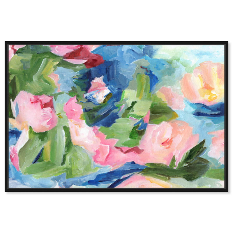 Gentle Blossoms Canvas Colourful Abstracts by , H 11 po x l 16 po, Cadre flottant noir