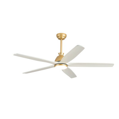 52/60inch White Solid Wood Ceiling Fan With Light And Remote, Dc Motor 5 Blade Modern Ceiling Fan For Living Room Bedroom, 3 Color Temperature Adjustable Led Light