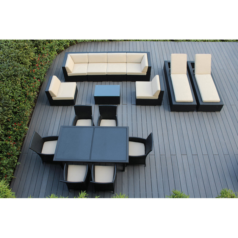 Ensemble de patio 16 pièces en rotin avec coussins Pavior, Polyester beige, Sunbrella® - noir