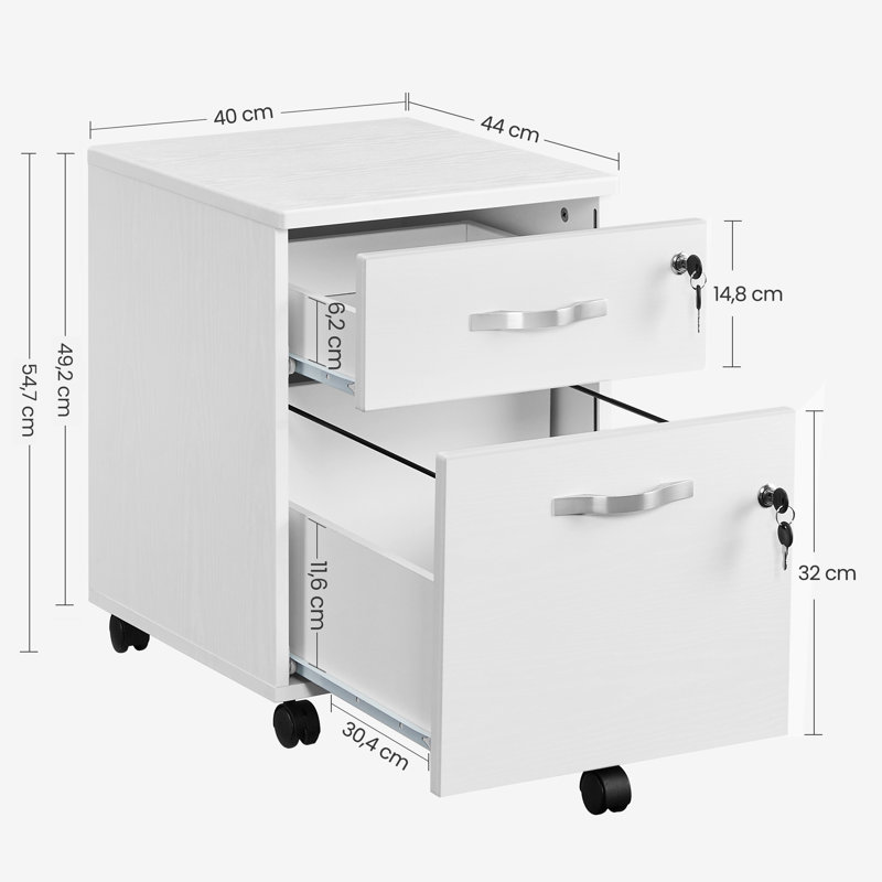 40cm Wide 2 -Drawer Mobile File Cabinet, White