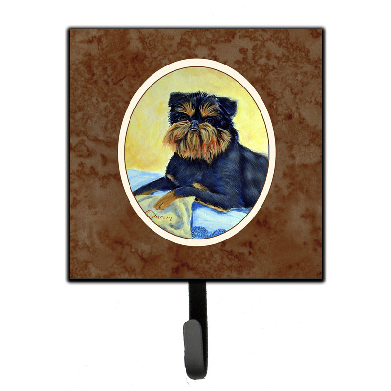 Pelin Metal Wall Organizer with Key Hooks, Brown/Yellow/Black, Brussels Griffon
