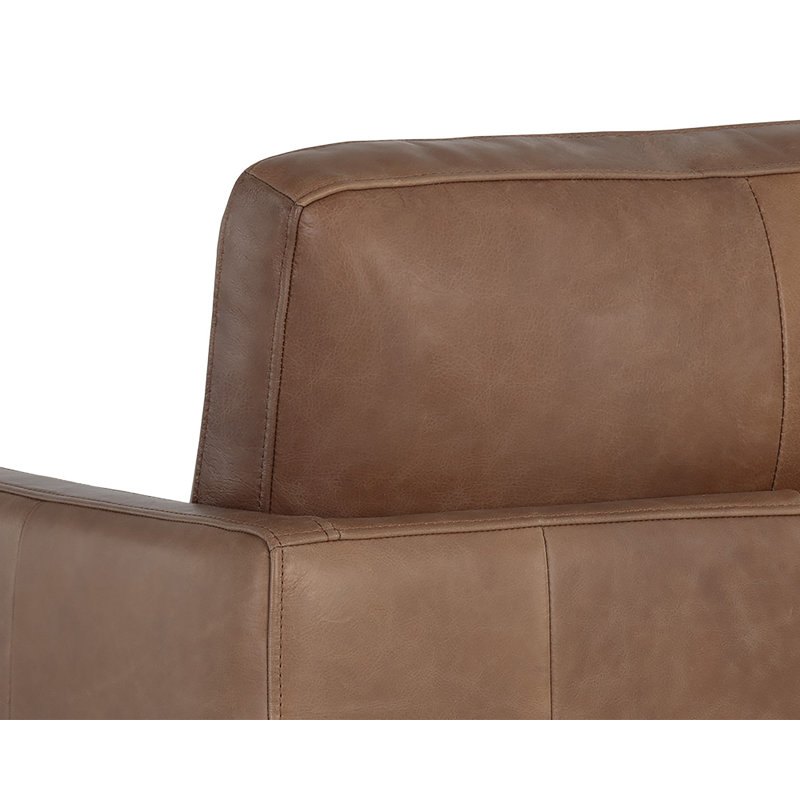 Upholstered Swivel Club Chair, Marseille Camel Top Grain Genuine Leather