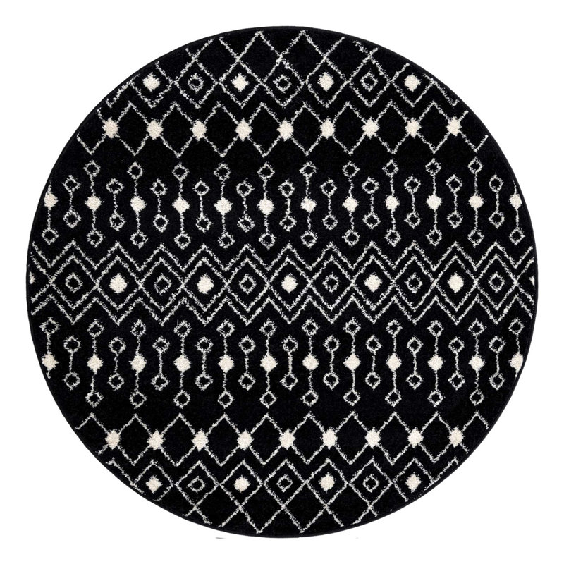 Somerville Geometric Indoor Rug, Round 5'3", White/Black
