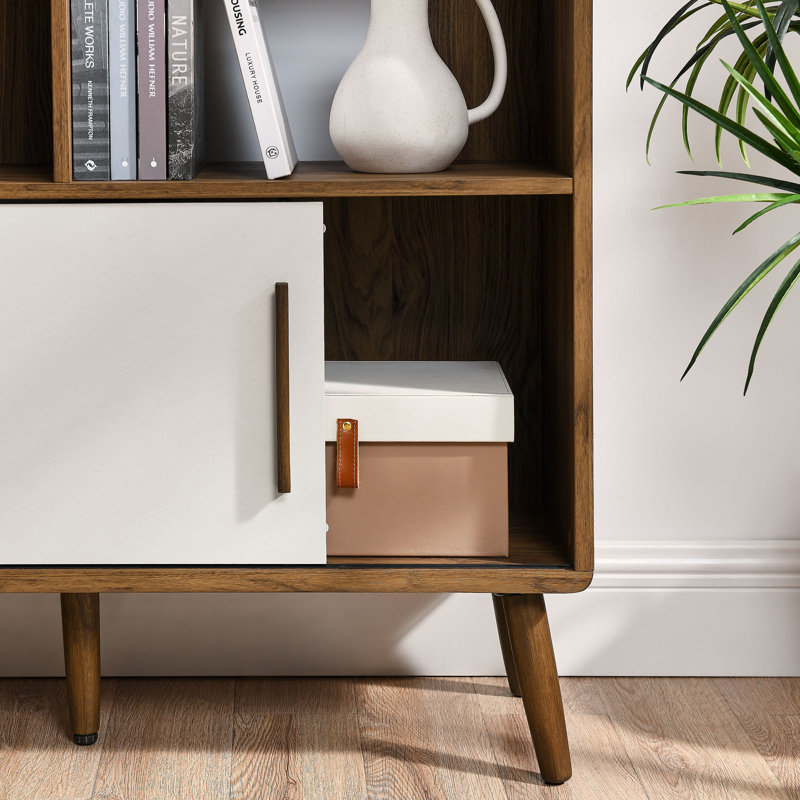 Transmit 59" Bookcase With Sliding Doors In Walnut, Walnut-Linen