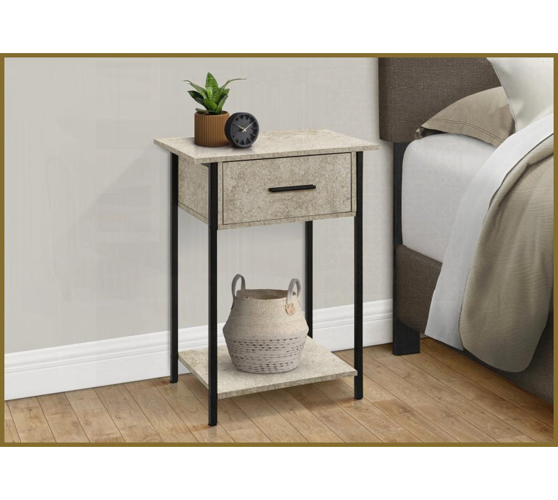 Table basse contemporaine à 2 niveaux et peu encombrante avec stratifié de pierre crème, métal noir et amp; Tiroir de rangement