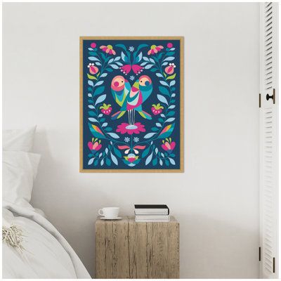 «Love Birds» par Rachel Lee, 3 oiseaux, reproduction d'art sur toile encadrée