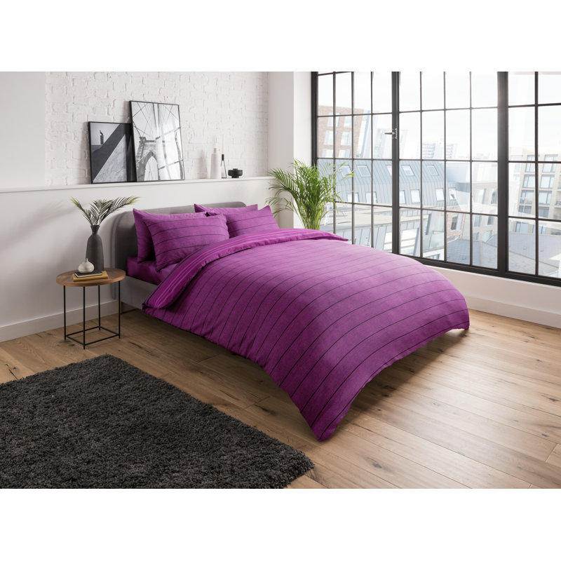 Crestmoor Striped Duvet Cover with Pillowcases, Single - 1 Standard Pillowcase, Purple