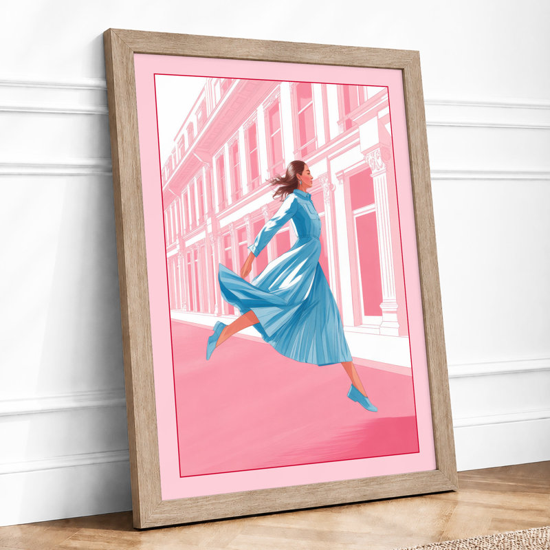 Leap in Pink Modern - Framed Print, A3 - 42.0 x 29.7 cm, Oak