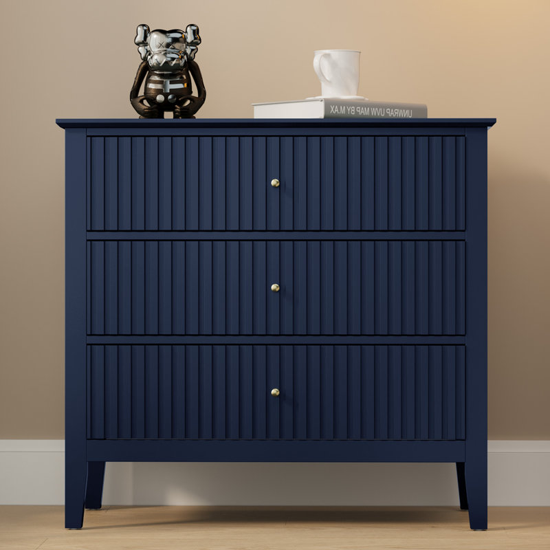 Fluted 3 Drawer Dresser Set Of 2, Blue