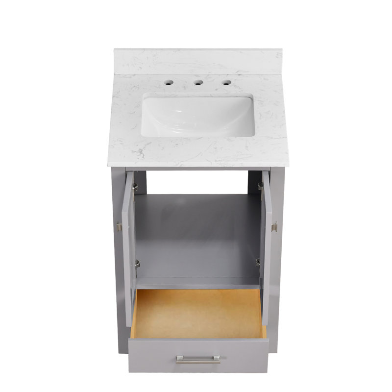 24-inch Bathroom Vanity With Engineered Stone Top, Gray