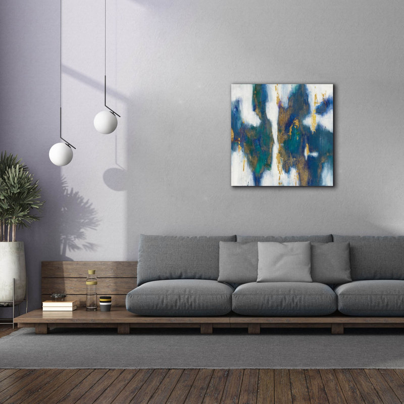 «Blue Texture 1 Gold» par Danhui Nai, art mural sur toile, H 37 po x l 37 po