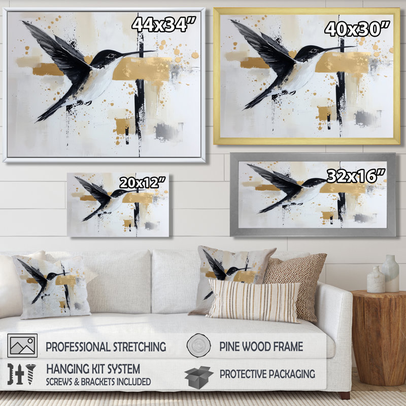 Aquarelle abstraite colibris, vol I - impression murale de colibri, H 12 po x l 20 po, Toile tendue, Ne s’applique pas