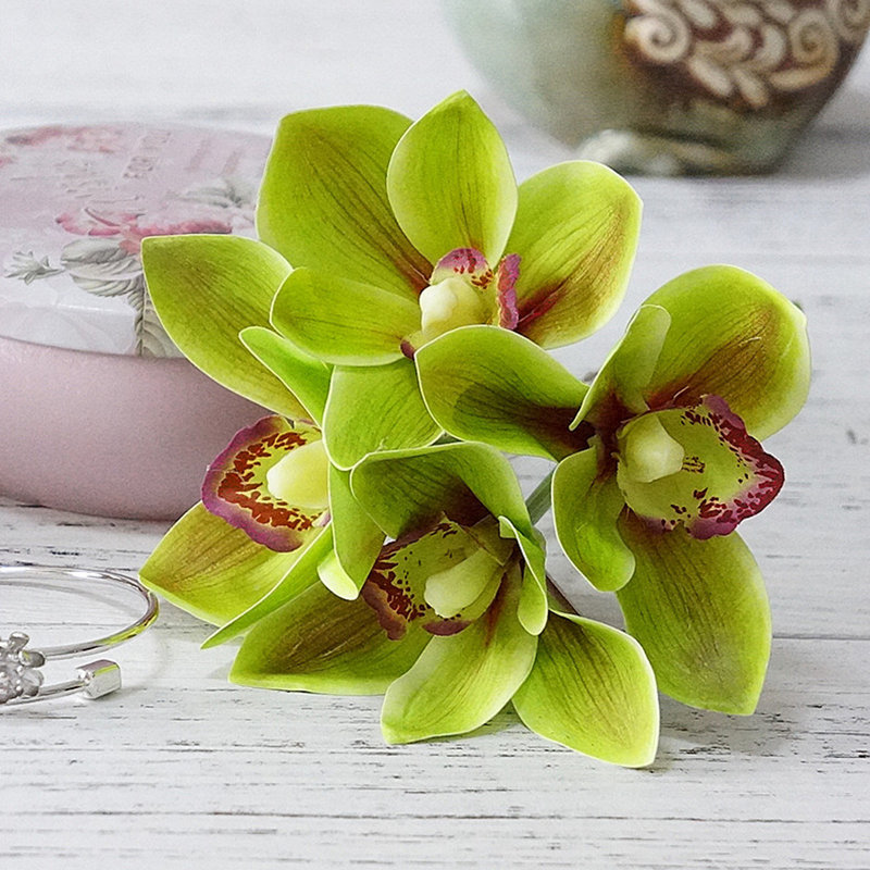 Faux Silk Orchid Arrangement, Green