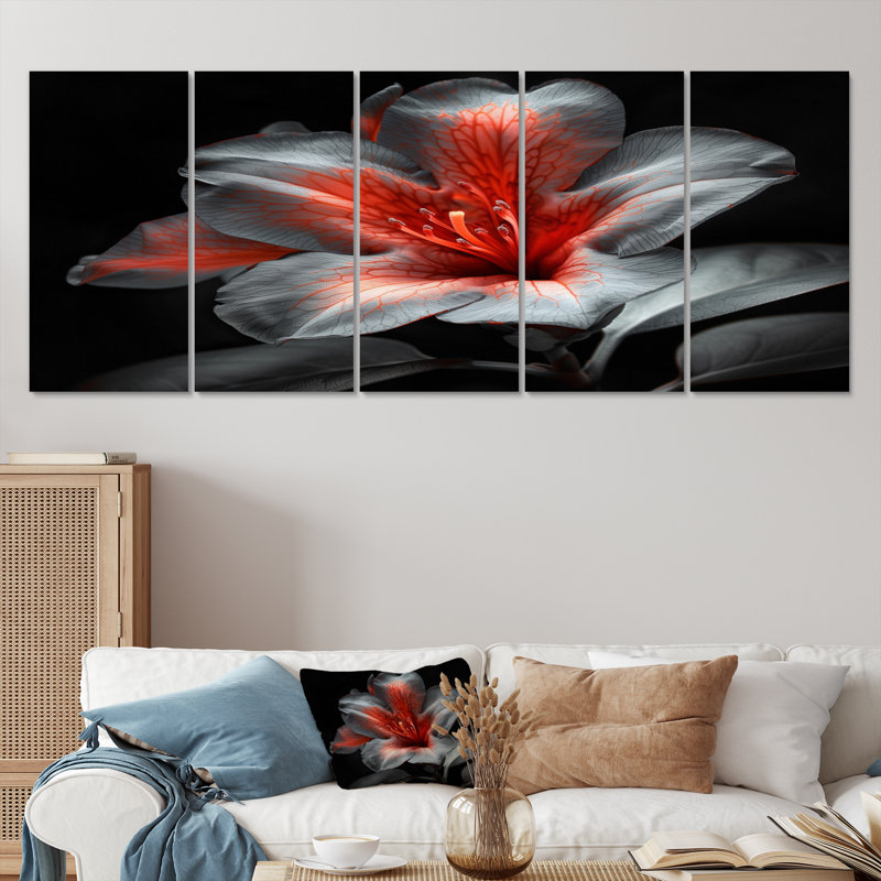 Rose et noir, rhododendron, Midnight Bloom III - ensemble d'art sur toile Rhododendron, H 28 po x l 60 po