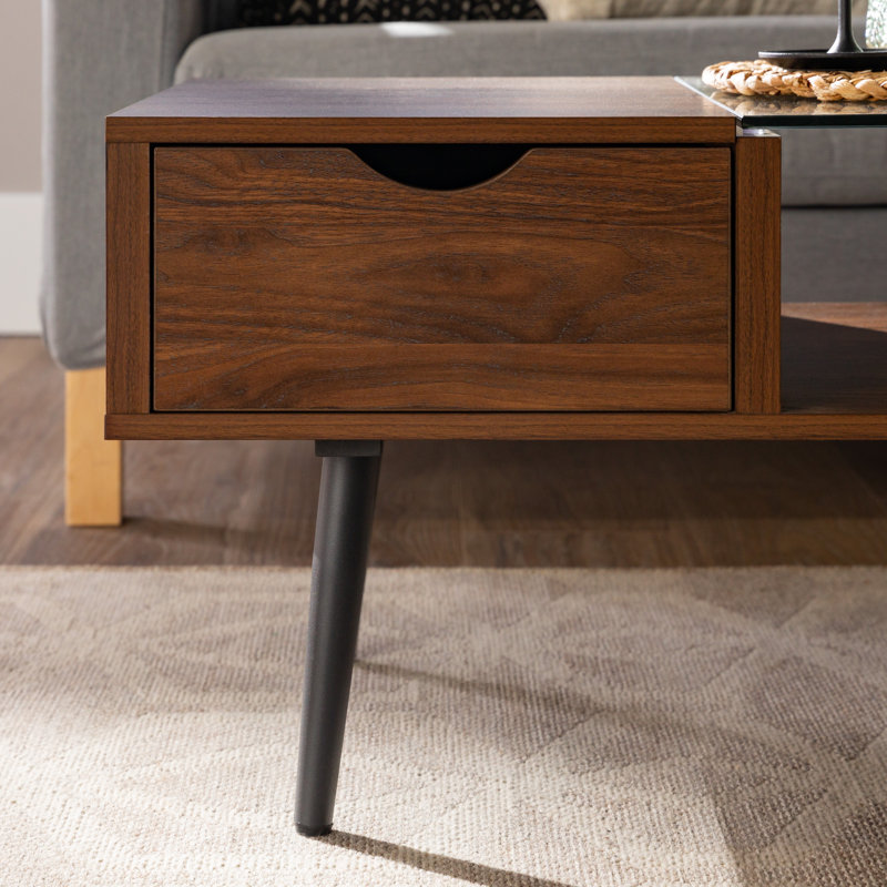 Barkhamsted Glass Top Coffee Table, Glass, Dark Walnut