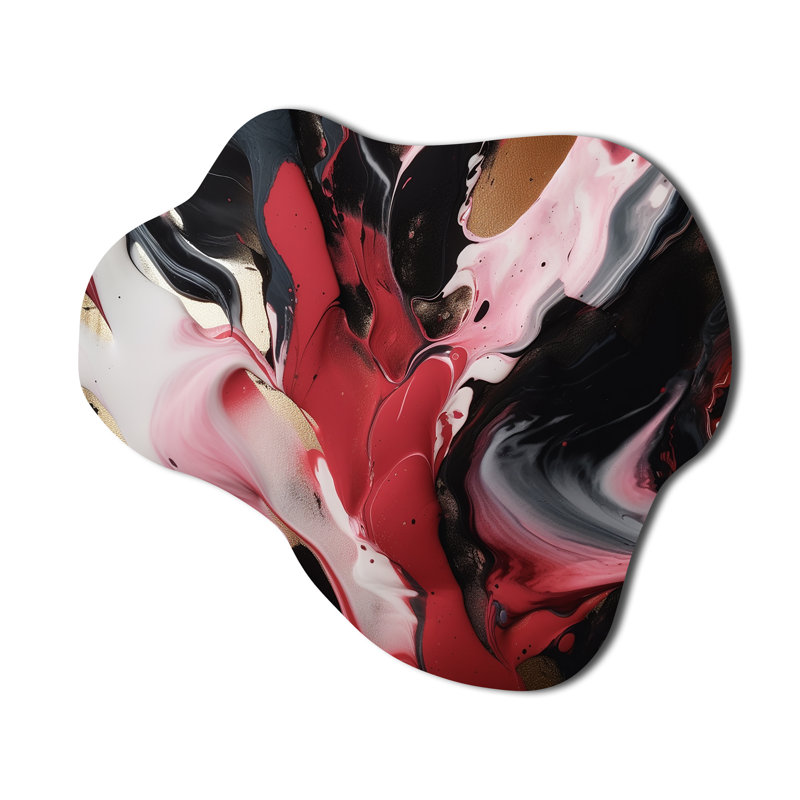Agate éthérée rouge et noire - décoration murale abstraite en marbre en métal, sculpture murale asymétrique en métal