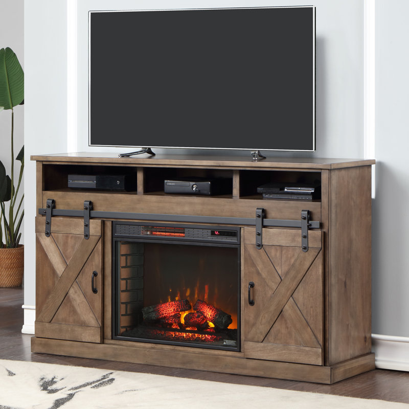 Hungerford Fireplace TV Stand, Holds TVs up to 80 inches, Barnwood